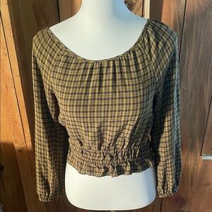 Madewell Plaid Tie Back Long Sleeve Top
